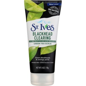 St Ives blackhead clearing face scrub with green tea and salicylic acid for acne treatment